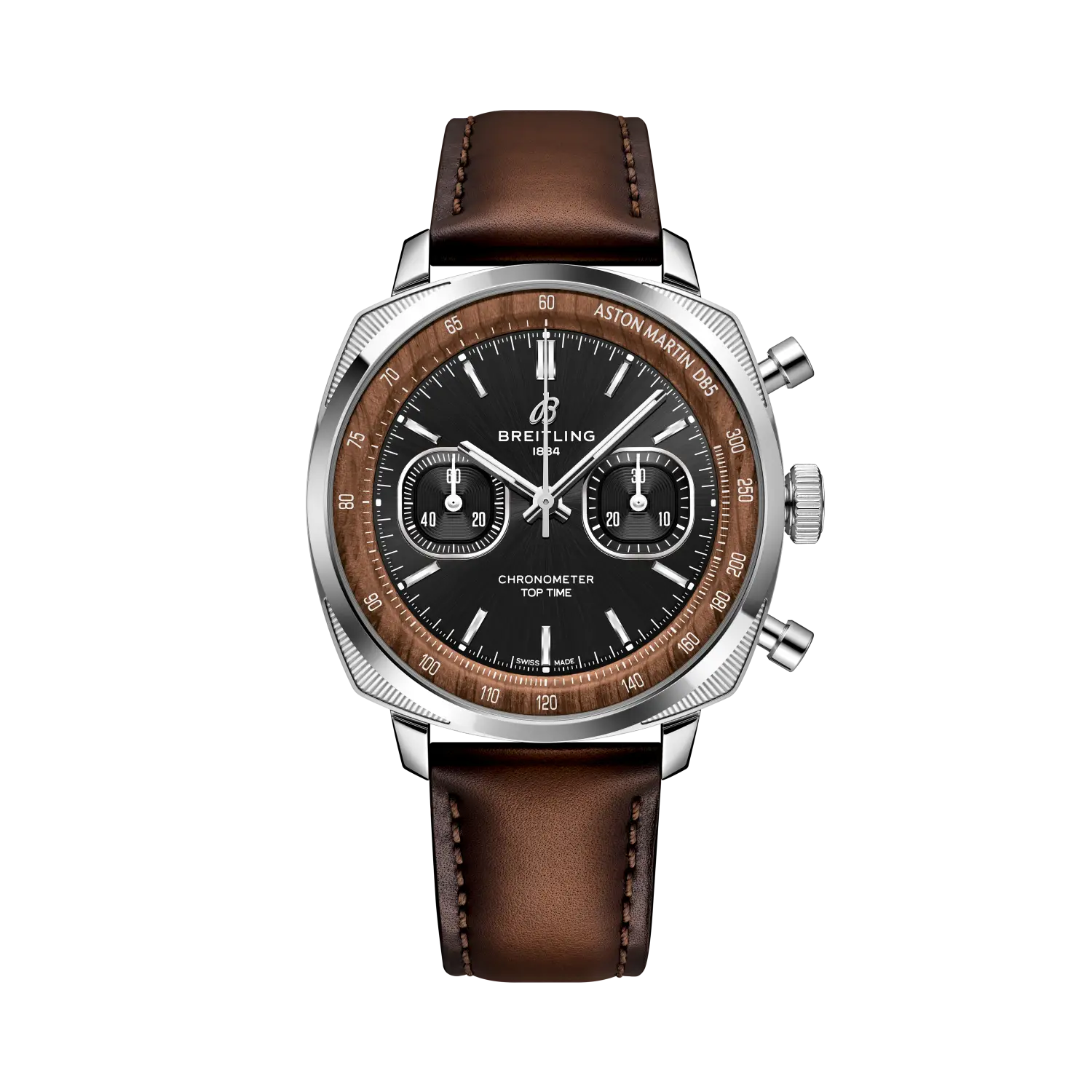 스테인리스 스틸 및 플래티넘 Breitling Top Time Aston Martin DB5 에디션 정면 모습