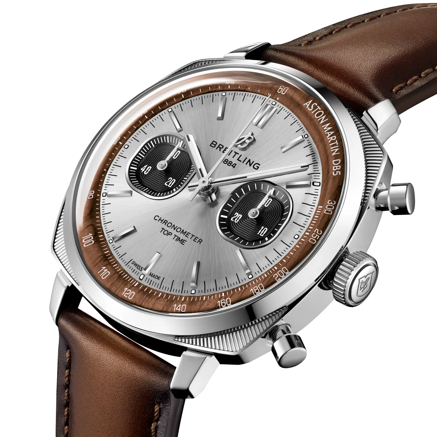 스테인리스 스틸 Breitling Top Time Aston Martin DB5 에디션의 사선 모습