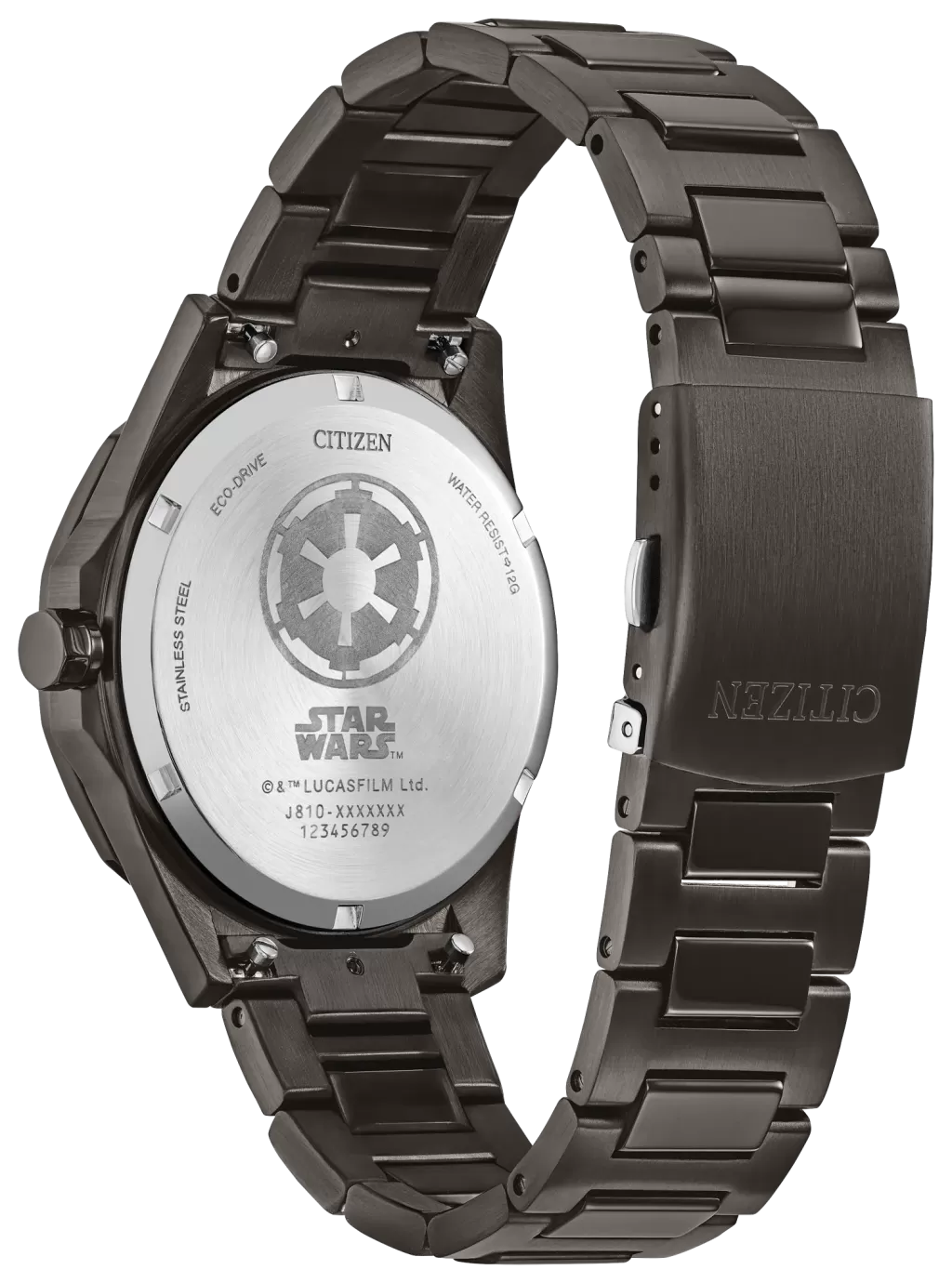 Fundo da caixa e pulseira do Citizen Star Wars Imperial Battle AW1857-57W
