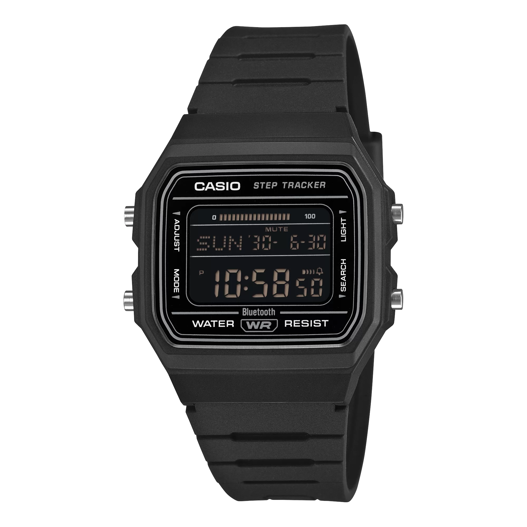 Casio F-B100W-1B black digital watch with negative display