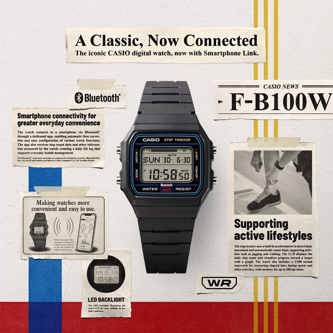 Casio F-B100W connected step tracker key visual
