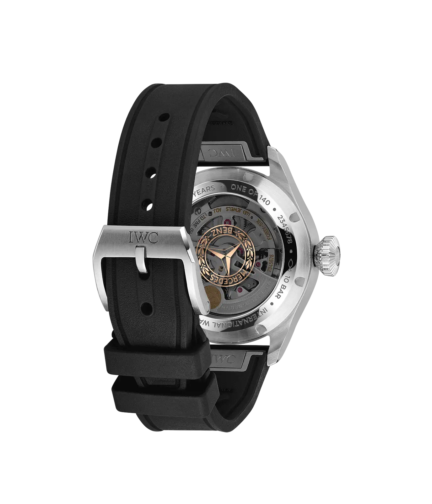 Rear angled view of the IWC Big Pilot Perpetual Calendar ProSet IW329603 rubber strap and caseback