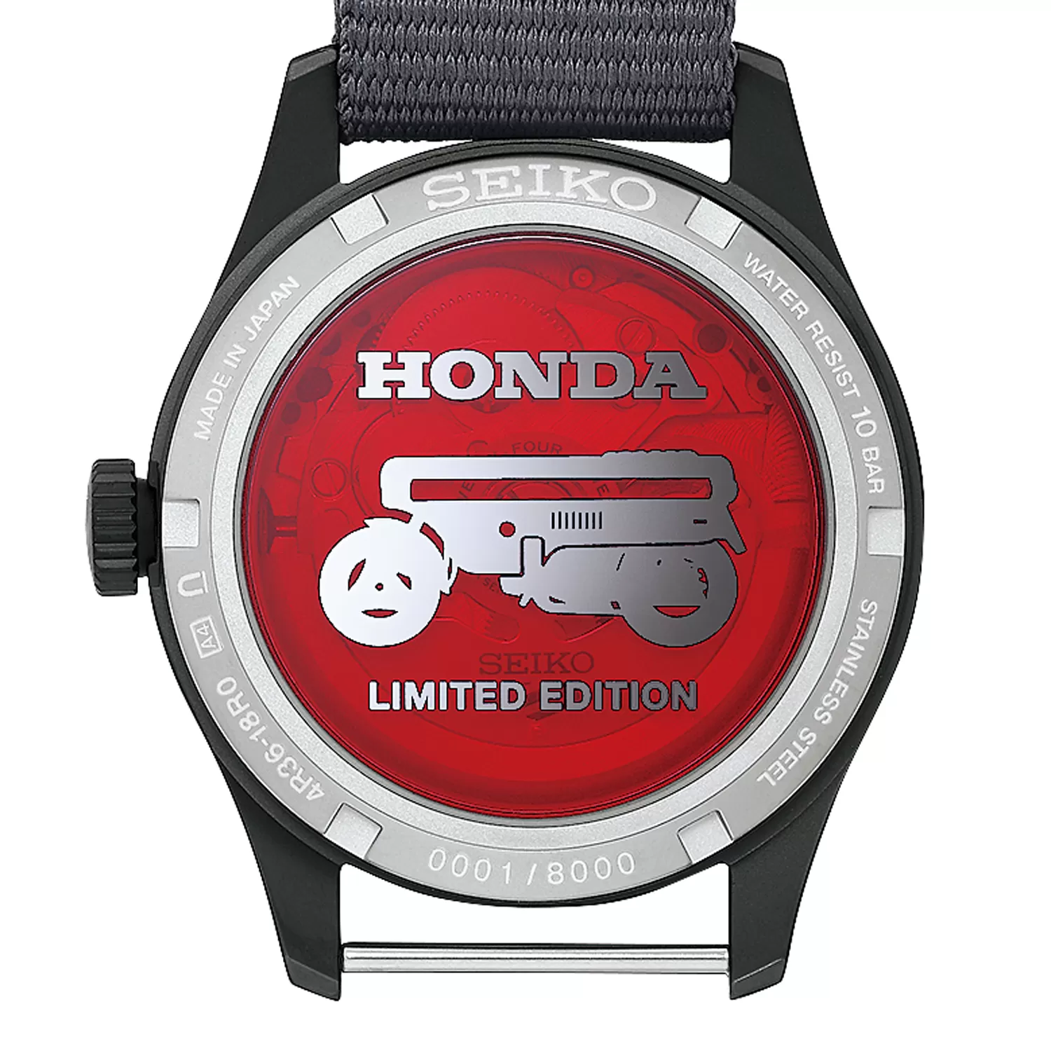 Fondo de caja transparente rojo del Seiko Honda Motocompo HDB010