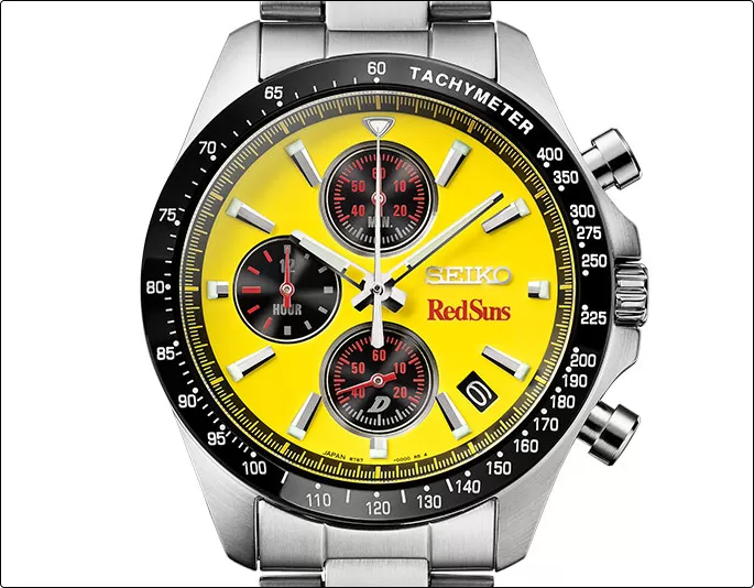 Yellow dial of the Seiko Initial D Keisuke Takahashi RX-7 FD3S chronograph