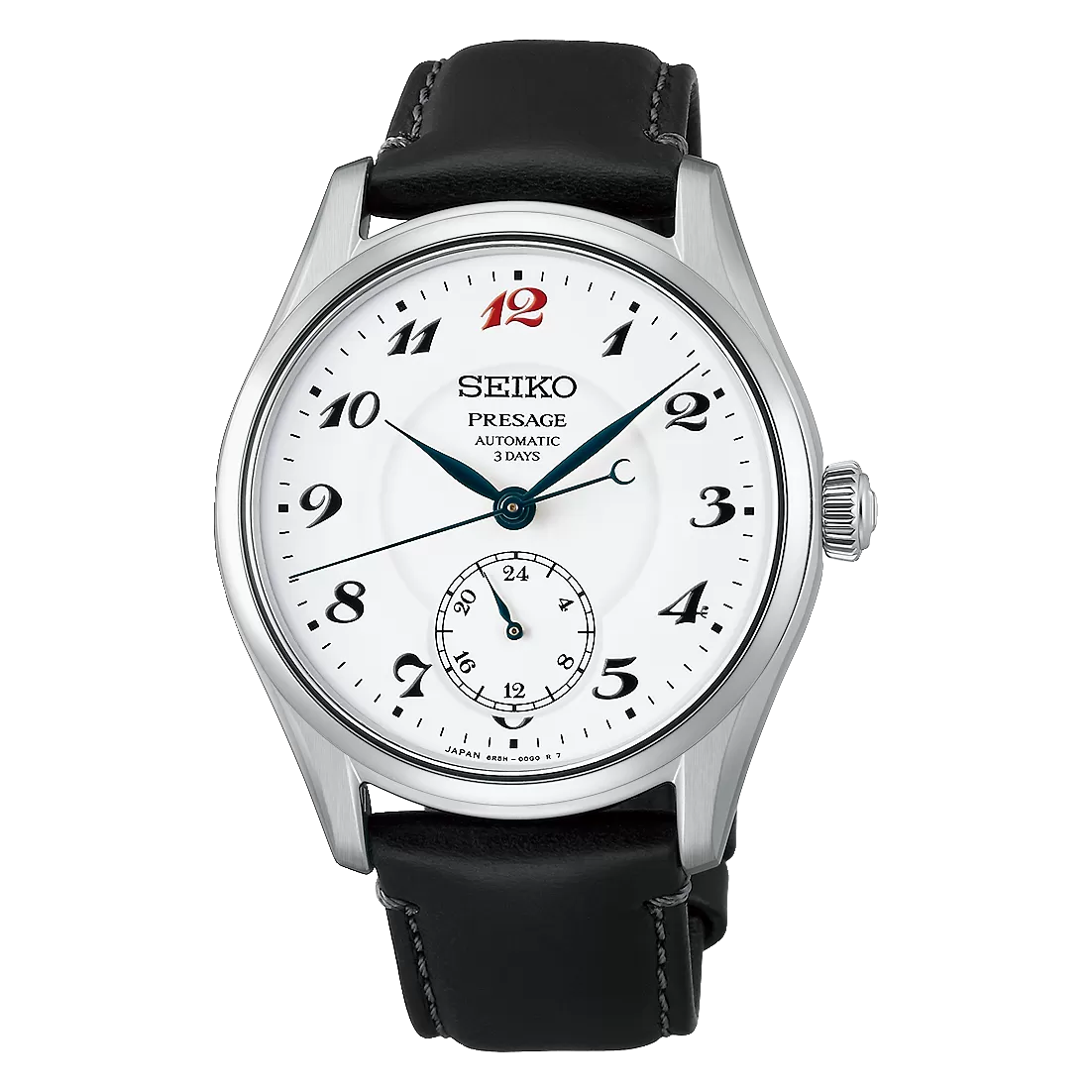 Seiko Presage HCC005J1 with its white enamel dial, red 12 and blue hands