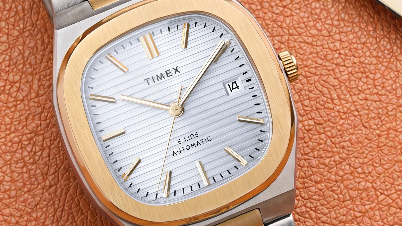 Zweifarbiges Zifferblatt der 38-mm-Timex Automatic E Line TW6A00600