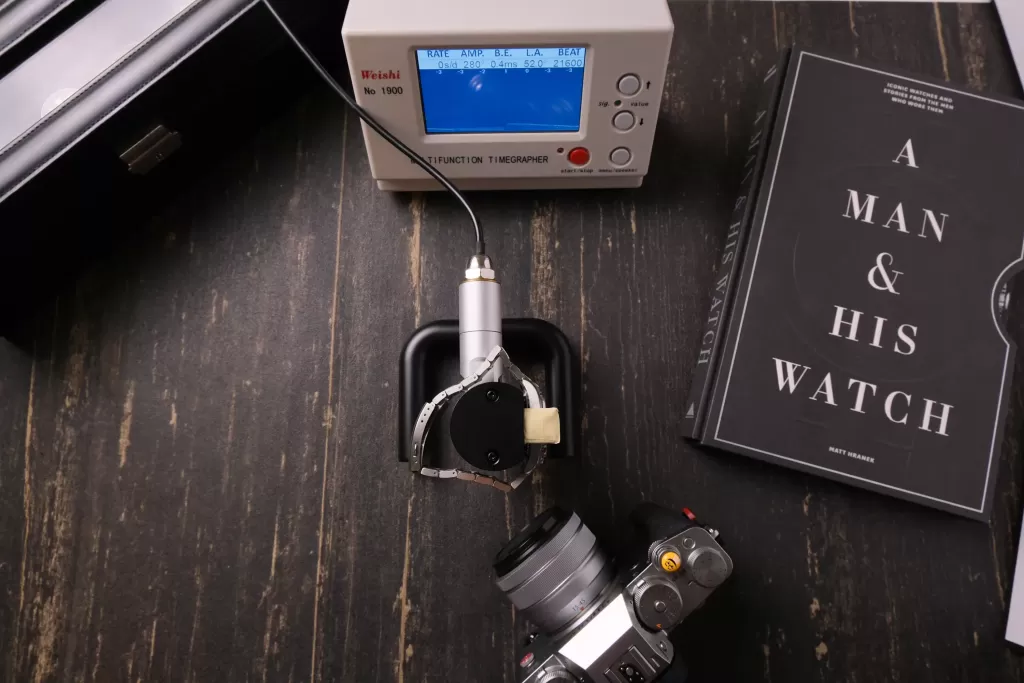 Hamilton Cooper timegrapher test. Crown down: 0 s/day with 0.4 ms beat error.