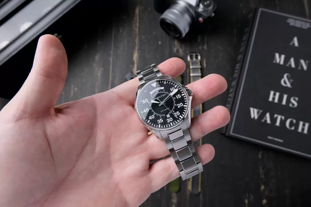 Hamilton Cooper dial and original steel bracelet held in my hand